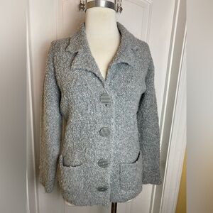 EWM Women’s Blue/grey Nubby Sweater Cardigan Big Buttons Pockets